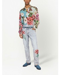 Мужские голубые джинсы с вышивкой от Dolce & Gabbana