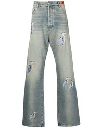 Мужские голубые джинсы с вышивкой от Heron Preston