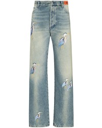 Мужские голубые джинсы с вышивкой от Heron Preston