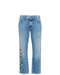 Женские голубые джинсы с вышивкой от Mira Mikati