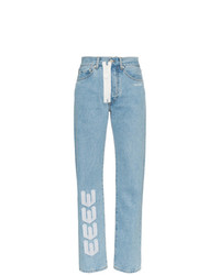 Женские голубые джинсы с вышивкой от Off-White