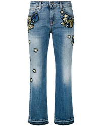 Женские голубые джинсы с вышивкой от Roberto Cavalli