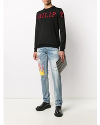 Мужские голубые джинсы с вышивкой от Philipp Plein