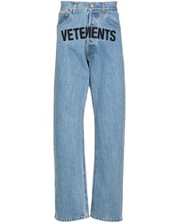 Мужские голубые джинсы с вышивкой от Vetements