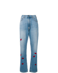 Женские голубые джинсы с вышивкой от Vivetta