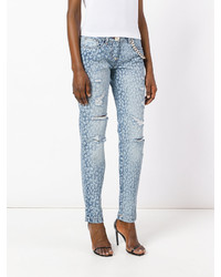 Женские голубые джинсы с принтом от Philipp Plein
