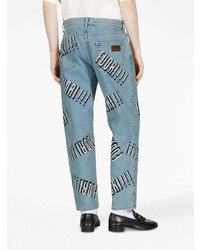 Мужские голубые джинсы с принтом от Gucci