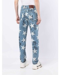 Мужские голубые джинсы с принтом от Pleasures