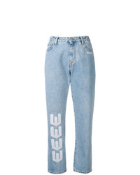 Женские голубые джинсы с принтом от Off-White