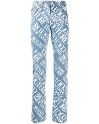 Мужские голубые джинсы с принтом от VERSACE JEANS COUTURE