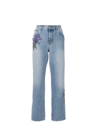 Женские голубые джинсы с украшением от Alexander McQueen