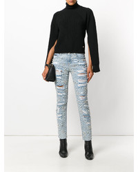 Женские голубые джинсы с украшением от Philipp Plein