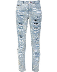 Женские голубые джинсы с украшением от Philipp Plein