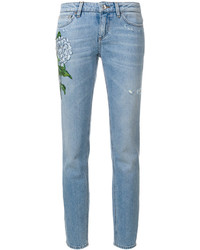 Женские голубые джинсы с цветочным принтом от Dolce & Gabbana
