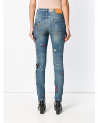 Голубые джинсы скинни с вышивкой от Gucci