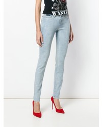 Голубые джинсы скинни с вышивкой от Philipp Plein