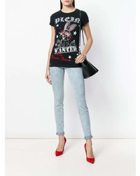 Голубые джинсы скинни с вышивкой от Philipp Plein