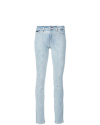 Голубые джинсы скинни с вышивкой от Philipp Plein