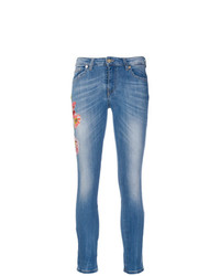 Голубые джинсы скинни с цветочным принтом от Blumarine