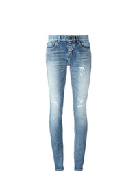 Голубые джинсы скинни от Saint Laurent
