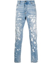 Мужские голубые зауженные джинсы с принтом от Palm Angels