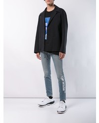 Мужские голубые зауженные джинсы с принтом от Off-White