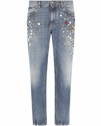 Мужские голубые зауженные джинсы с украшением от Dolce & Gabbana