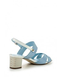 Голубые кожаные босоножки на каблуке от Daze