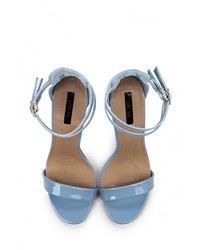 Голубые кожаные босоножки на каблуке от LOST INK