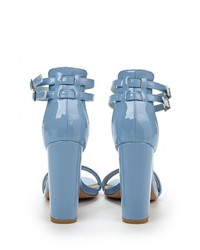 Голубые кожаные босоножки на каблуке от LOST INK