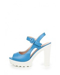 Голубые кожаные босоножки на каблуке от Vitacci