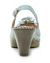 Голубые кожаные босоножки на каблуке от Wilmar