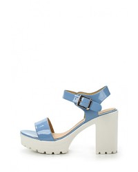 Голубые кожаные босоножки на каблуке от Wilmar