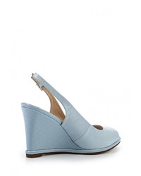 Голубые кожаные босоножки на танкетке от Valley