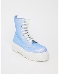 Женские голубые кожаные ботинки на шнуровке от ASOS DESIGN