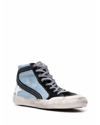 Мужские голубые кожаные высокие кеды от Golden Goose