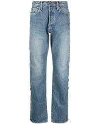 Мужские голубые кожаные джинсы от KAPITAL