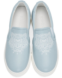 Женские голубые кожаные кеды с принтом от Kenzo