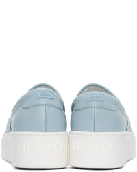 Женские голубые кожаные кеды с принтом от Kenzo