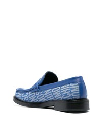 Мужские голубые кожаные лоферы от Moschino