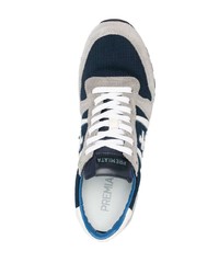 Мужские голубые кожаные низкие кеды от Premiata