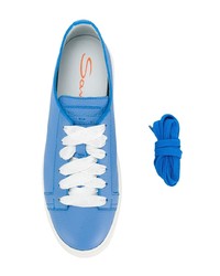 Женские голубые кожаные низкие кеды от Santoni