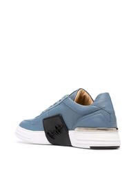 Мужские голубые кожаные низкие кеды от Philipp Plein