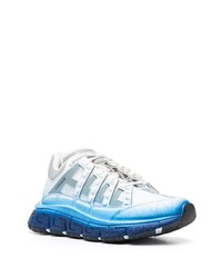 Мужские голубые кожаные низкие кеды от Versace