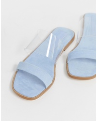 Голубые кожаные сандалии на плоской подошве от ASOS DESIGN