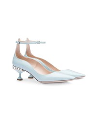 Голубые кожаные туфли с украшением от Miu Miu