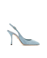 Голубые кожаные туфли с украшением от Dolce & Gabbana