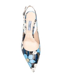 Голубые кожаные туфли с цветочным принтом от Prada