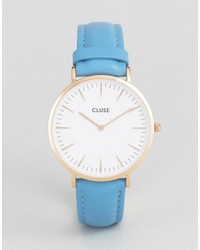 Мужские голубые кожаные часы от Cluse