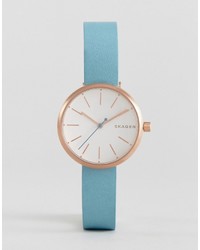 Мужские голубые кожаные часы от Skagen